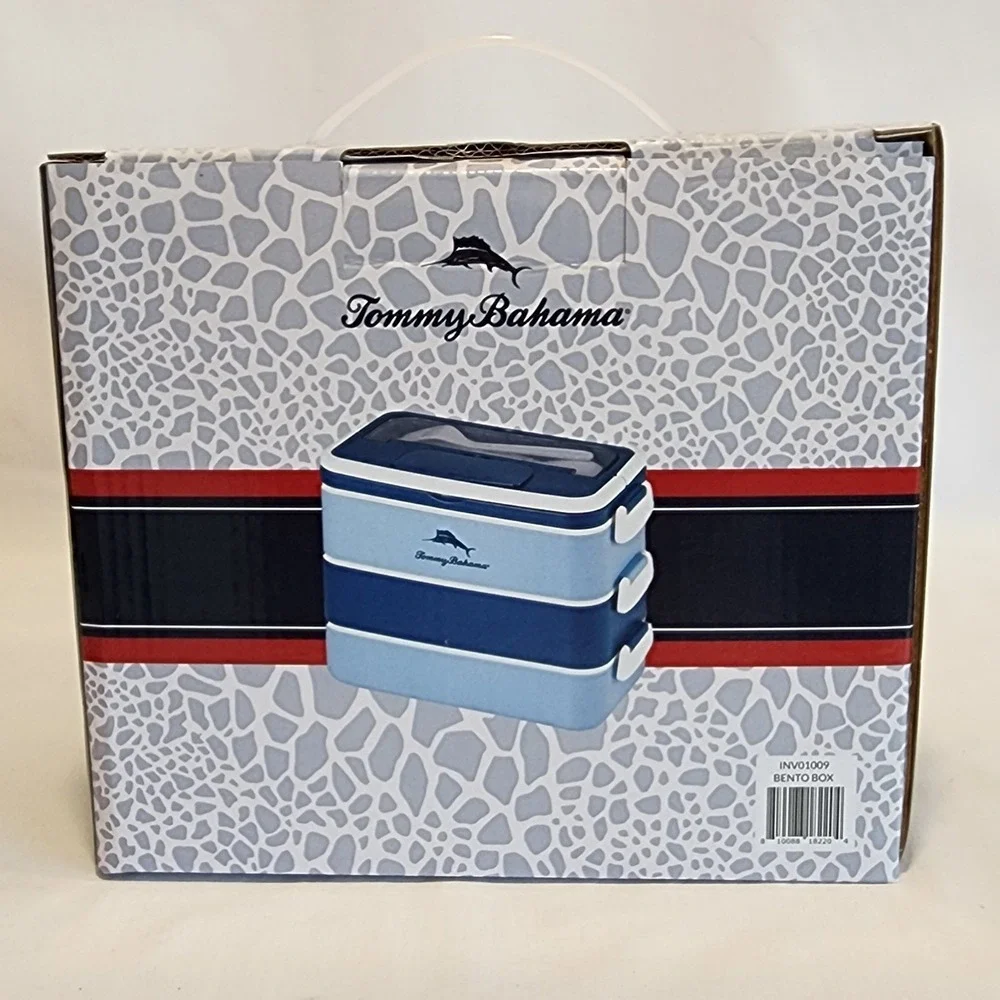 Tommy Bahama Bento Box Blue Multi Tier Leakproof Lunch Box with Cutlery INV01009
